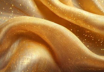 Leinwandbilder - Soft golden fabric draped elegantly with a luminous sheen and scattered sparkles enhancing its luxurious appearance : Generative AI