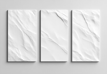 Poster - Three textured white canvases arranged in an artistic composition showcasing depth : Generative AI