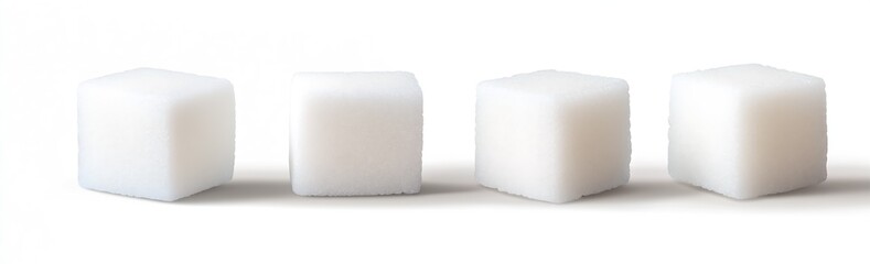 Poster - Four textured white foam cubes displayed on a smooth surface highlighting their unique shapes and shadows : Generative AI