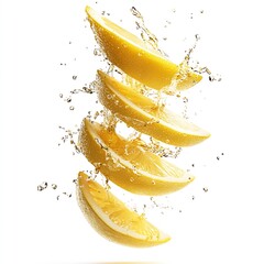 Aufkleber - Four Piled Lemon Slices in Water Splash Reflecting a Vibrant Citrus Feel : Generative AI