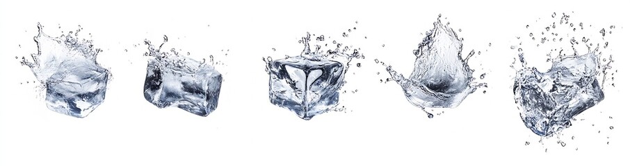 Poster - Dynamic splashes of water captured in high speed showcasing the impact of ice cubes : Generative AI