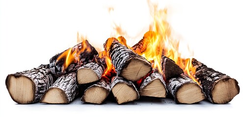Leinwandbilder - Burning firewood logs with vibrant flames creating a warm ambiance : Generative AI