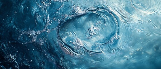 Aufkleber - High detail close up of water surface creating dynamic ripples and bubbles in a vivid blue color : Generative AI