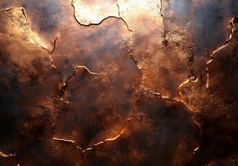 Aufkleber - Close up view of textured metallic copper wall showcasing beautiful cracks and patterns under warm light : Generative AI