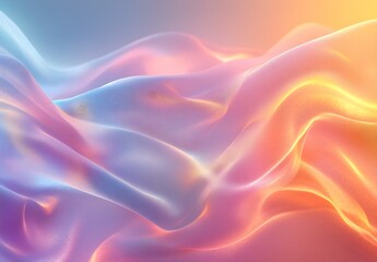 Poster - Smooth flowing fabric background in pastel hues of orange pink and blue creating a serene atmosphere : Generative AI