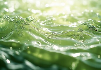 Leinwandbilder - Close up of smooth water surface with bubbles illuminated by sunlight creating a serene scene : Generative AI