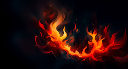 Fototapete - Vibrant digital artwork featuring stylized red and orange flames dancing against a dark backdrop, creating a visually striking and energetic composition.