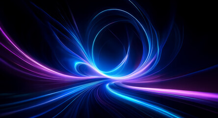Aufkleber - Abstract image featuring dynamic, flowing light trails.  Vibrant blue and purple hues create an energetic and futuristic feel against the dark backdrop, suggesting movement and speed.
