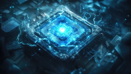 Poster - Futuristic tech cube, energy surge