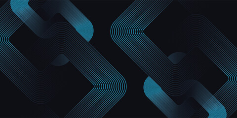 Wall Mural - abstract blue glowing geometric lines on dark background. modern shiny blue rounded square lines pat