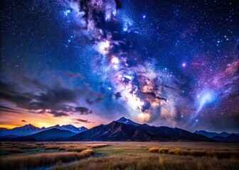 Wall Mural - Serene Night Sky Landscape: Starry Night Long Exposure Photography