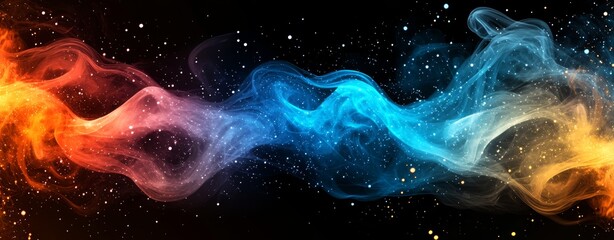 Wall Mural - an abstract backdrop featuring a grainy gradient wave in yellow, blue, and orange, set against a bla