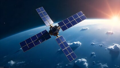 a creative illustration of a weather satellite orbiting the earth, capturing images and data used fo