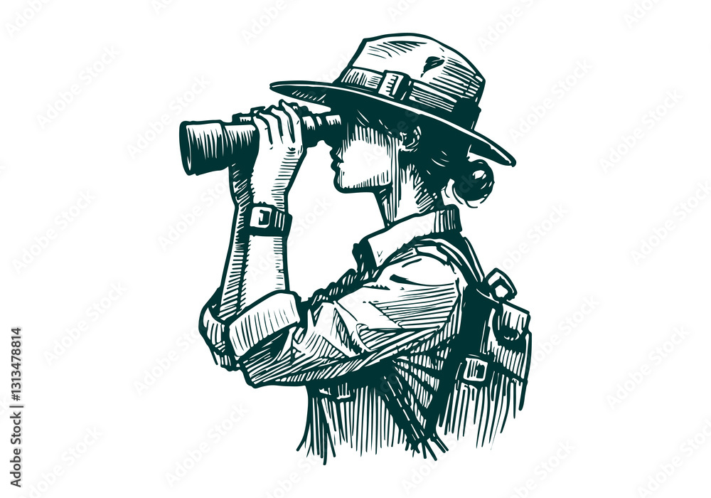 Bush Ranger Poster Drawing Park Ranger hand drawn sketch vector illustration Stock Vector | Adobe ...