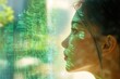 © Anjali - Woman's profile silhouetted against a backdrop of flowing green digital code, symbolizing technology and the future.