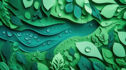 Aufkleber - Lush green trees and vibrant eco friendly design showcasing delicate leaves and fresh water droplets