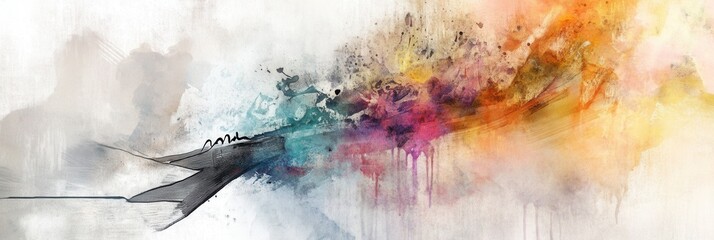 Poster - Creative blending of mixed media techniques showcases dynamic watercolor swirls and intricate pencil sketches for artistic expression