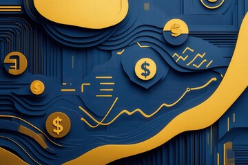 Aufkleber - Sophisticated paper art background with golden blue textures symbolizing financial growth and opportunities for success Generative AI