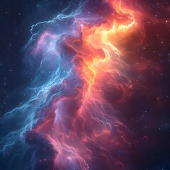 Wall Mural - glowing cosmic nebula in vibrant neon hues illuminating the vast dark universe