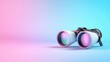 © ms25designs - White binoculars on a pink and blue gradient background.