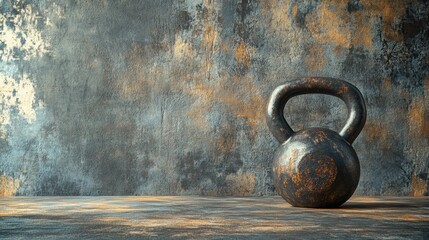 Poster - Kettlebell positioned on textured gym floor with soft light for workout inspiration Generative AI