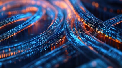 Poster - A detailed image of high-speed fiber optic cables, light signals traveling through them, showcasing advanced technology and fast data flow.