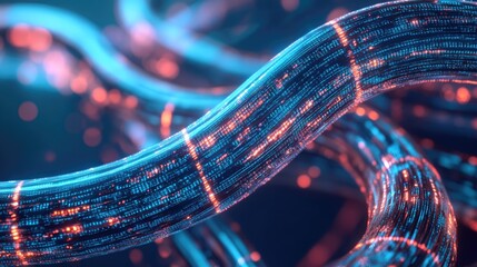 Poster - A detailed image of high-speed fiber optic cables, light signals traveling through them, showcasing advanced technology and fast data flow.