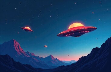 Aufkleber - Mysterious UFOs captured in stunning gigapixel AI technology over mountains