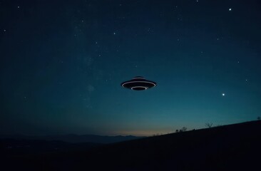 Aufkleber - Unidentified flying object captured at dusk over the mountains