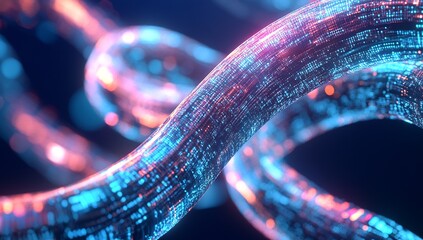 Leinwandbilder - Abstract glowing strands with vibrant colors creating a stunning visual representation of digital connectivity and technology : Generative AI