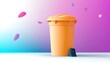 © ms25designs - A large orange recycle bin with a small black bag beside it against a colorful background.
