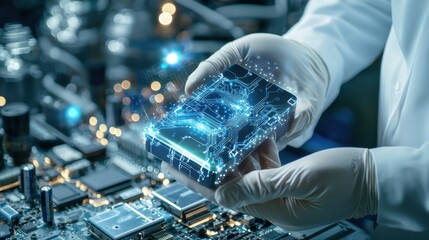 Aufkleber - A person is holding a computer chip in their gloved hand