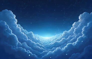 Aufkleber - Aethereal blue cosmic cloudscape with starry night sky. Dreamy cloudscape flowing like waves, glistering stardust shimmer. Mysterious celestial background, deep dark outer space atmosphere.