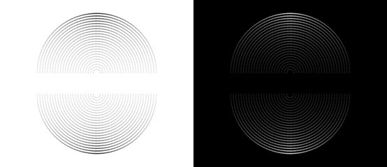 Aufkleber - Modern abstract background. Halftone dots in circle form. Spiral logo, icon or design element. Black dots on a white background and white dots on the black side.