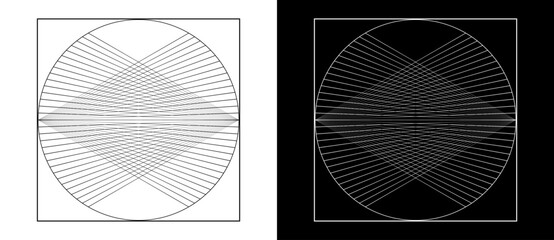 Aufkleber - Lines is cross in circle and square Abstract creative background or icon, logo, tattoo. Black shape on a white background and the same white shape on the black side.