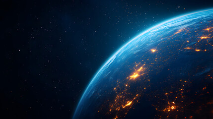Canvas Print - beautiful scene looking down at the earth from space, blue technological earth against the backgroun