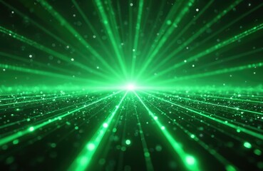 Aufkleber - Abstract green laser beams light show on dark background. Neon glowing futuristic tech design. Digital art with visual effects, bright energy lines. Virtual reality with glimmering sparkles.