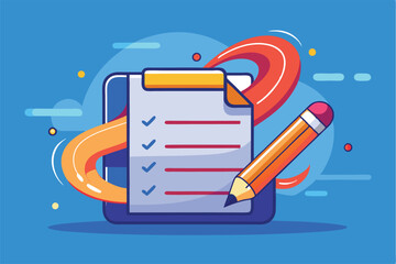 Fototapete - Vector illustration of a checklist and pencil on a vibrant background highlighting the importance of organization and planning in daily tasks