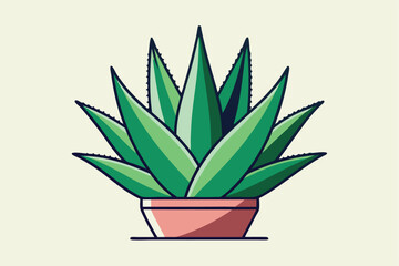 Aufkleber - Vector illustration of a vibrant green plant in a simple pot, showcasing leaves extending outward in an artistic design with a light background