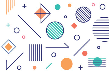 Aufkleber - Vector illustration of abstract geometric shapes featuring circles, lines, and triangles in various colors and arrangements designed for digital backgrounds or art projects