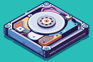 Aufkleber - Illustration of a vector graphic showcasing a detailed design of a modern hard drive with vibrant colors on a bright turquoise background