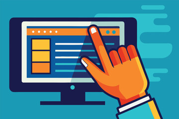 Poster - Illustration of a hand interacting with a computer screen displaying task completion and information