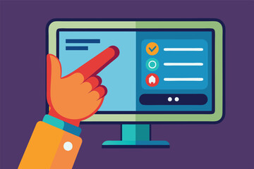 Leinwandbilder - Illustration of a hand interacting with a computer screen displaying task completion and information
