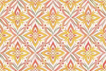 Poster - Colorful floral vector pattern featuring bold orange, pink, and yellow hues designed for decorative purposes and textile printing