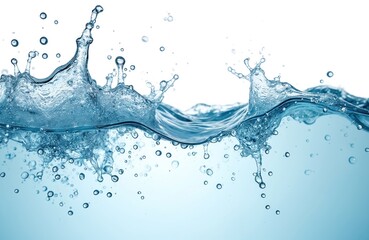 Aufkleber - Macro shot of splashing water with bubbles isolated on white backdrop. Abstract clear liquid motion, freshness concept. Clean drinking water ad background. Healthy lifestyle promotion idea. Aqua