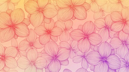  Abstract floral graphic art in gradient shades of orange pink and purple