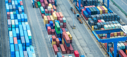 Aufkleber - Aerial view of shipping container yard in seaport