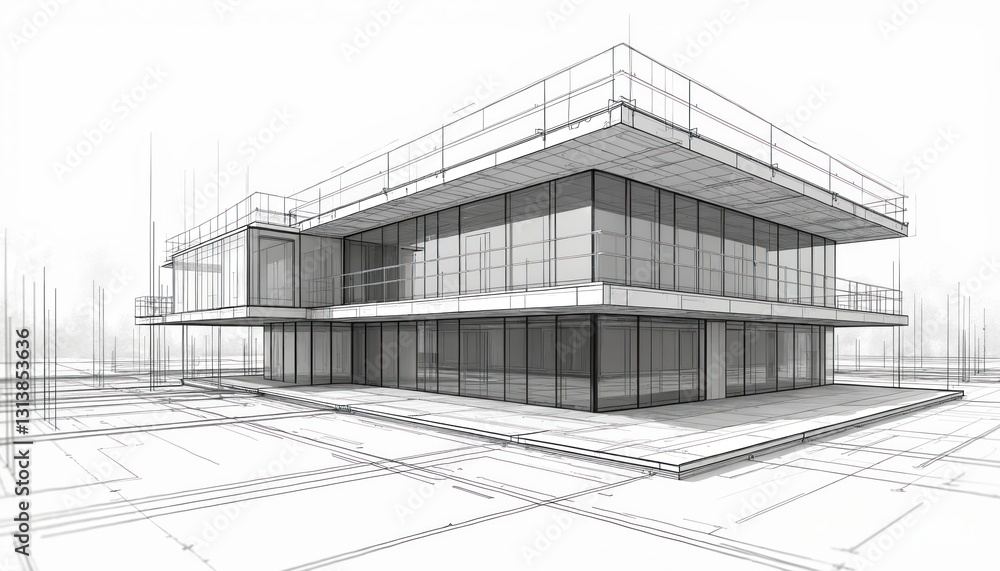 Building Draft Simple Architectural design blueprint draft of modern building. House project ...