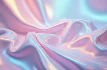 Poster - Holographic background in pastel colors. Rainbow graphic with neon colors and foil effect. Psychedelic iridescent backdrop in 80s or 90s style. Liquid silk smooth flowing material surface.
