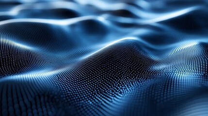 Wall Mural - A blue wave with a lot of dots on it. The dots are scattered all over the wave, giving it a very abstract and futuristic look